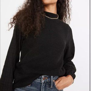 Madewell Weavemix Mockneck Bubble-Sleeve Top in True Black
